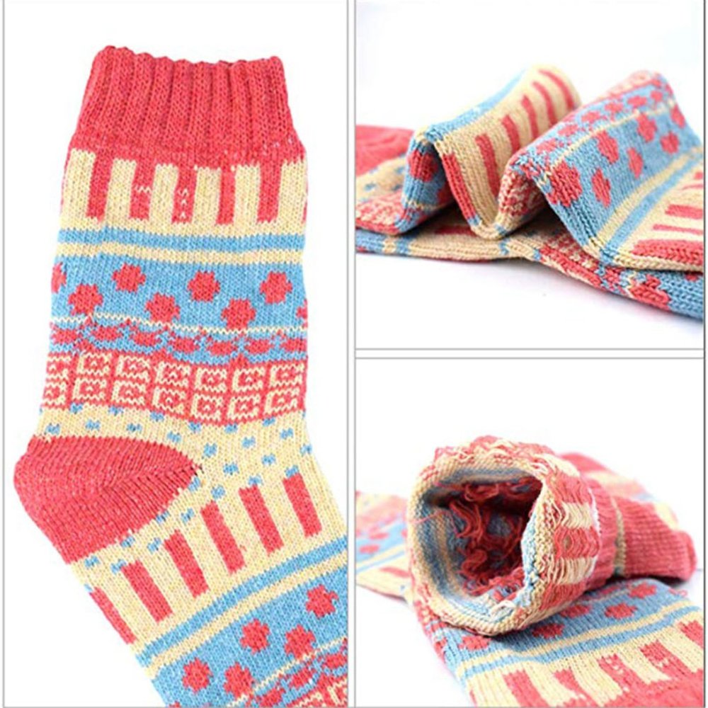 Womens 5 Pairs Vintage Style Thick Crew Socks - Picture 3 of 16